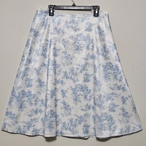 Preston & York Womens Skirt 12 Large White Blue A-line Midi Lined Zip New 433226